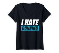 Womens I Hate Running Jogging Runner Funny Running V-Neck T-Shirt