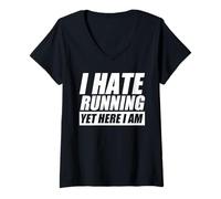 Womens I Hate Running Jogging Runner Funny Running V-Neck T-Shirt