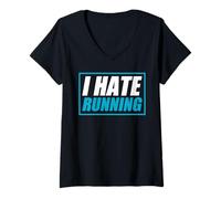 Womens I Hate Running Jogging Runner Funny Running V-Neck T-Shirt