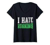 Women's I Hate Running Tshirt Sport Workout Gym Run V-Neck T-Shirt