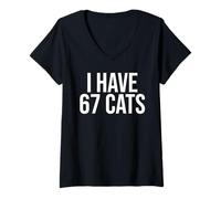 Womens I Have 67 Cats Funny Six Seven Meme Cat V-Neck T-Shirt
