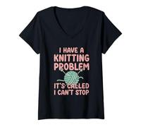 Womens I Have A Knitting Problem It's Called I Can't Stop V-Neck T-Shirt