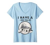 Women's I Have A One Track Mind Train Engine Railroad V-Neck T-Shirt