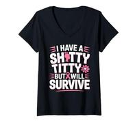 Womens I Have a Shitty Titty but I'll Survive Breast Cancer Warrior V-Neck T-Shirt