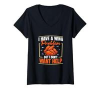 Women's I Have A Wing Problem But I Don't Want Help Chicken Wing Fan V-Neck T-Shirt