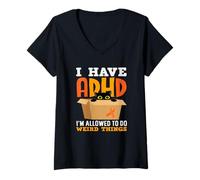 Women's I Have ADHD Im Allowed to Do Weird Things Black Cat Funny V-Neck T-Shirt