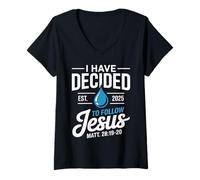 Womens I Have Decided to Follow Jesus Baptism Christian Bible Verse V-Neck T-Shirt