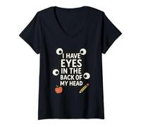 Womens I Have Eyes in the Back of My Head, Teacher That see It All V-Neck T-Shirt