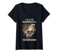 Womens I Have Homosexual Tendencies Goth Skull LGBTQ Funny Meme V-Neck T-Shirt