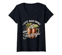 Women's I Have Mixed Drinks About Feelings Funny Moscow Mule Vodka V-Neck T-Shirt