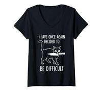 Women's I Have Once Again Decided to Be Difficult - Fun Attitude Cat V-Neck T-Shirt
