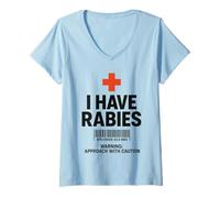 Womens I Have Rabies Dark Humor Sarcastic Approach with Caution V-Neck T-Shirt