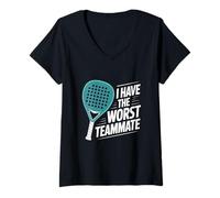 Womens I Have The Worst Teammate | Padel Tennis Funny Racket Sports V-Neck T-Shirt