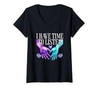 Womens I Have Time to Listen Heart Hands V-Neck T-Shirt