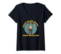 Womens i Have to say Weird Stuff or I'll die Funny Frog Democracy V-Neck T-Shirt