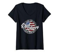 Women's I Have Two Titles Dad & Grumpy Vintage Stamp Fathers Day V-Neck T-Shirt