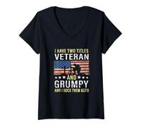 Womens I Have Two Titles, Veteran and Grumpy Vintage Style Grandpa V-Neck T-Shirt