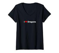 Women's I Heart Dragons V-Neck T-Shirt