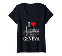 Women's I Heart Geneva I Love Geneva Souvenir V-Neck T-Shirt