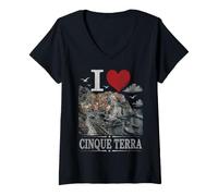 Women's I Heart I Love Cinque Terre Souvenir V-Neck T-Shirt