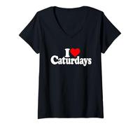 Womens I Heart Love CATURDAYS Cats and Saturdays V-Neck T-Shirt