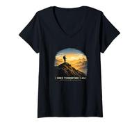 Women's I Hike Therefore I Am Mountain Sunset Hiker Philosophy V-Neck T-Shirt