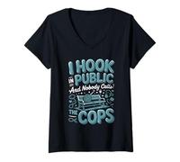 Women's I Hook in Public and Nobody Calls The Cops Crochet Crocheter V-Neck T-Shirt
