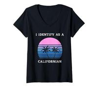 Women's I Identify As A Californian Sunset Palm Trees Love CA V-Neck T-Shirt