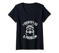 Women's I Identify As A Problem Funny Raccoon Coffee Saying V-Neck T-Shirt