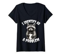 Womens I Identify As A Problem Raccoon Funny Animal Meme Humor 2025 V-Neck T-Shirt