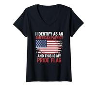 Women's I Identify As an American Patriot This is My Pride Flag V-Neck T-Shirt