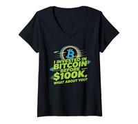 Womens I invested in bitcoin before 100k, HODL bitcoin crypto V-Neck T-Shirt