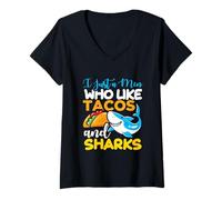 Womens I just a Men who Like Tacos and Sharks - Men Dad Taco V-Neck T-Shirt