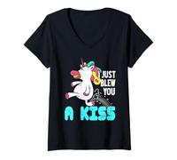 Womens I Just Blew You A Rainbow Kiss Funny Unicorn Joke V-Neck T-Shirt