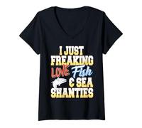 Womens I Just Freaking Love Fishing Boats and Sea Songs V-Neck T-Shirt