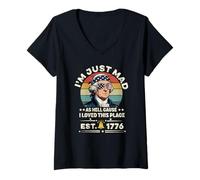 Women's I Just Mad As Hell Cause I Love This Place American Flag 4th V-Neck T-Shirt