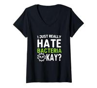 Womens I Just Really Hate Bacteria Okay Germaphobe V-Neck T-Shirt