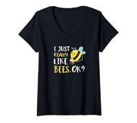 Womens I Just Really Like Bees OK Cute Honey Bee Lover V-Neck T-Shirt