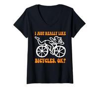 Womens I Just Really Like Bicycles OK? Funny Retired Biker Cyclist V-Neck T-Shirt