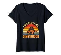 Womens I Just Really Like Dimetrodon Prehistoric Animal Dinosaur V-Neck T-Shirt