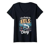 Women's I Just Really Like Eels Okay Moray V-Neck T-Shirt