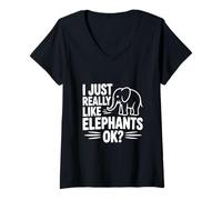 Women's I Just Really Like Elephants Ok? Funny Animal Lover V-Neck T-Shirt