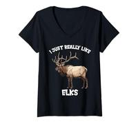 Women's I just Really Like Elks. Elks Elk V-Neck T-Shirt