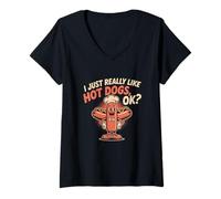 Womens I Just Really Like Hot Dogs Ok Hot Doge Memes I Love Hot Dog V-Neck T-Shirt