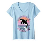Women's I Just Really Like Orcas OK? Killer Whales Sea Ocean V-Neck T-Shirt
