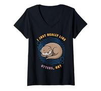 Women's I Just Really Like Otters Ok Sea Animals Lover River Otter V-Neck T-Shirt