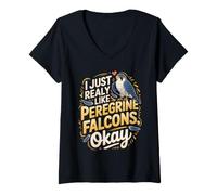 Women's I Just Really Like Peregrine Falcons Okay Falconry V-Neck T-Shirt