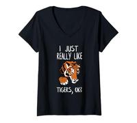 Womens I Just Really Like Tigers OK Big Wild Cat Zoo Keeper Tiger V-Neck T-Shirt