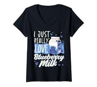 Womens I Just Really Love Blueberry Milk Beverage Enthusiast Fruits V-Neck T-Shirt