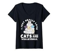 Womens I Just Really Love Cats And Volleyball Funny Design V-Neck T-Shirt